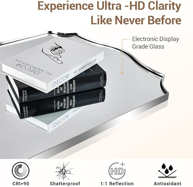 ANDY STAR Chrome Bathroom Mirror for Wall, 22x30 Inch Polished Silver Mirror, Bathroom Mirror for Over Sink, Irregular Wall Mirror in Thin Stainless Steel Frame Deep 1’’, Ideal for Limited Space