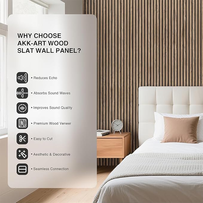 2-Pack Wood Slat Wall Panel 47.2"x23.6" (15.5 sq ft)|Soundproof and Acoustic Wall Panels for Interior Decor|Wood Panels for Wall and Ceiling for Office,Home Theater & Living Room Light Walnut