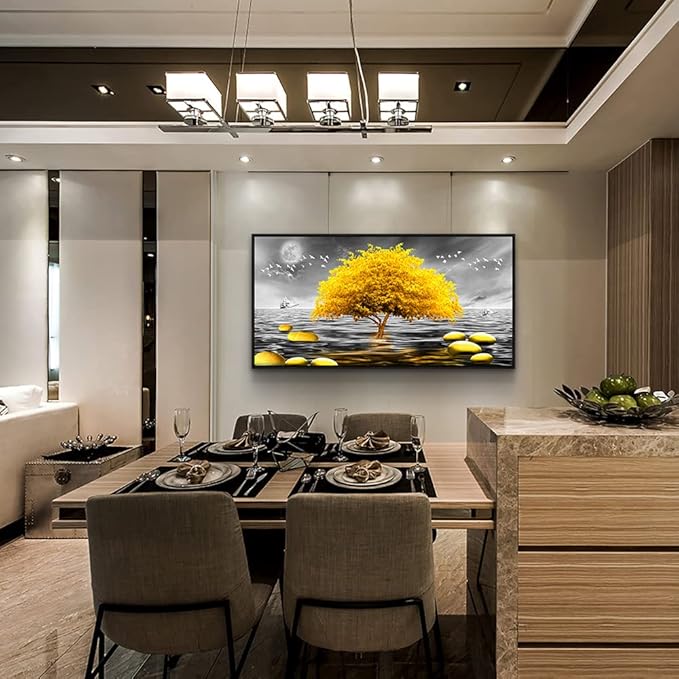 Black and white View Framed Wall Decorations For Living Room large size Canvas Wall Art For Bedroom Office Wall Decor Yellow Tree Painting Canvas Prints Home Decor Black Wood Framed 24" X 48"