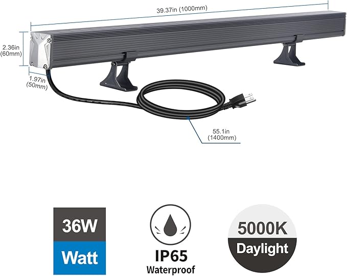 36W LED Wall Washer Lights, 6000K Daylight White Linear Flood Light, 3.2ft/40 120V LED Light Bar, IP65 Waterproof Outdoor LED Wall Washer Lights for Landscape, Church, Ads, Yard, Garden