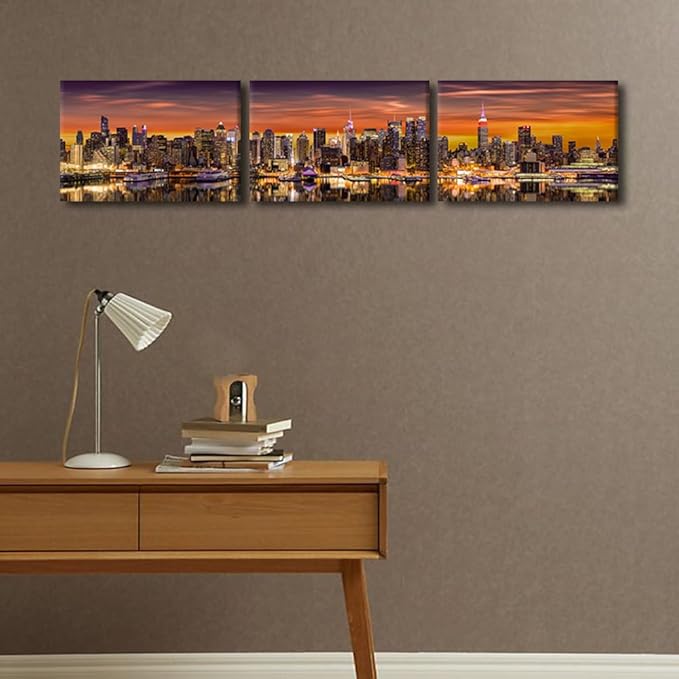 Canvas Wall Art for Living Room New York City Panorama Modern Home Decor Cityscape Sunrise View HD Printed Posters for Bedroom Office Wall Art Painting Bathroom Pictures Ready to Hang 14x60 Inch