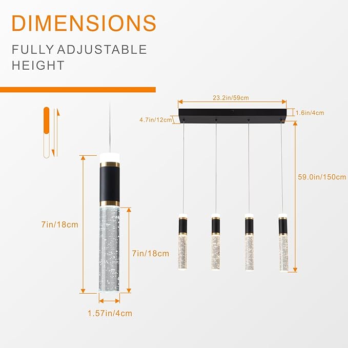 4-Light Modern LED Chandelier,Dimmable Hanging LED Pendant Light for Kitchen Dining Room Bedroom Kitchen Island Cafe