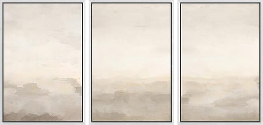 MUDECOR Framed Canvas Print Wall Art Abstract Prints Minimalist Modern Art Neutral Home Decor for Bedroom - 16"x24"x3 White