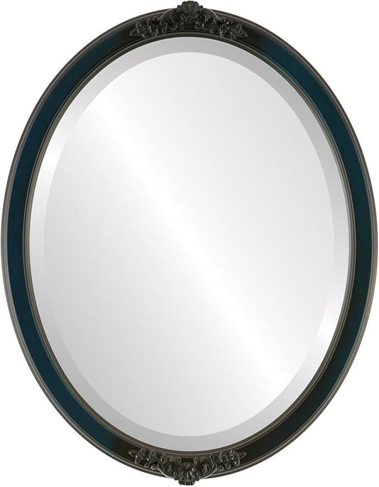 OVALCREST Oval Beveled Wall Mirror for Home Decor - Athena Style - Royal Blue - 18" x 14" Outside Dimensions