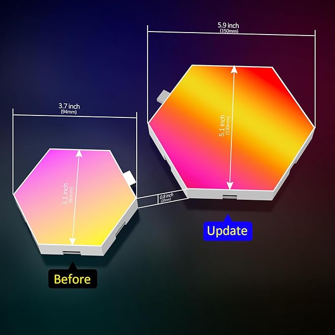 Big Hexagon LED Light - 8 Pack Smart RGB Hexagon LED Panels Wall Lights with APP & Remote Control Cool Music Sync Gaming Lights for Living Room, Bedroom, Gaming Room, Kids, Adults