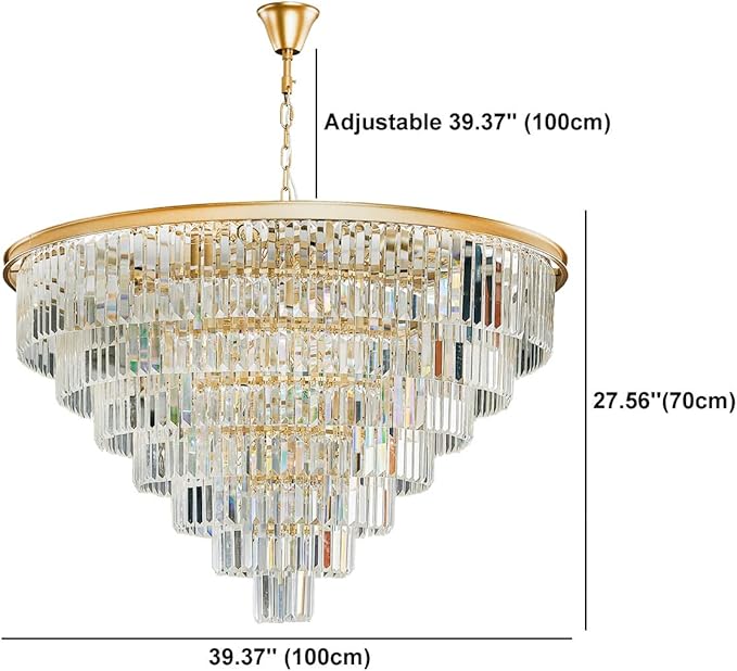 Large Gold Crystal Chandelier 27 Light 7-Tier Modern Luxury Hanging Light Fixture High Ceiling E12 Base Chandelier for Dining Room Living Room 40in