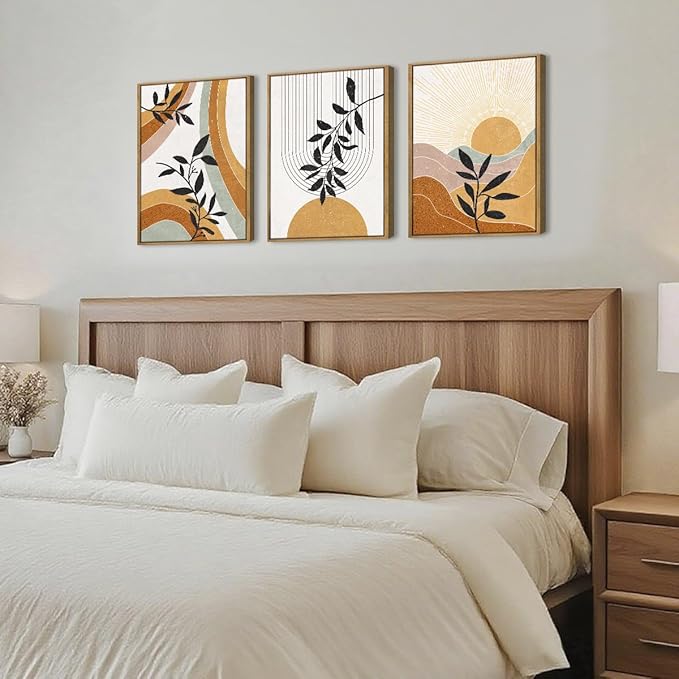 BINCUE Boho Line Wall Art Abstract Plant Wall Decor Mid Century Artwork for Living Room Bedroom Office 12"x16" Set of 3