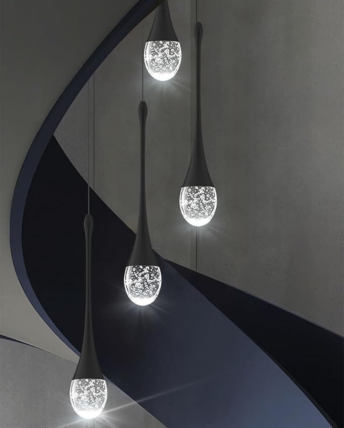 6-Lights Black Dinning Room Crystal Chandeliers Bubble Raindrop Big Crystal Penant Chandeliers Living Room Dimmable 2700-6000k LED Loft Ceiling Lighting Fixture…