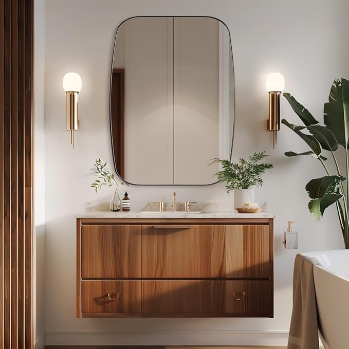 ANDY STAR Brushed Bronze Bathroom Mirror, 30x40” Oblong Mirror with Stainless Steel Metal Frame, Oval Vanity Mirror for Over Sink, Modern Anti Rust Wall Mounted