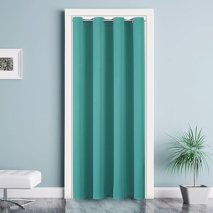 ChrisDowa Blackout Door Curtains for Doorway Privacy, Grommet Closet Curtains for Bedroom Closet Door, Thermal Insulated Temporary Doorway Cover Room Divider Drapes (1 Panel, Teal, 34 x 80 Inch)