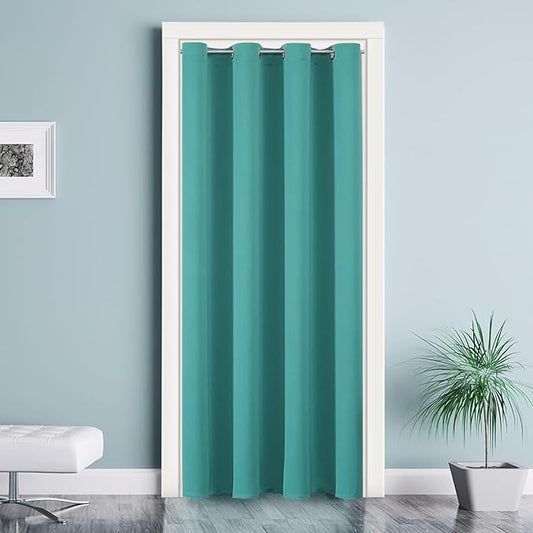 ChrisDowa Blackout Door Curtains for Doorway Privacy, Grommet Closet Curtains for Bedroom Closet Door, Thermal Insulated Temporary Doorway Cover Room Divider Drapes (1 Panel, Teal, 34 x 80 Inch)