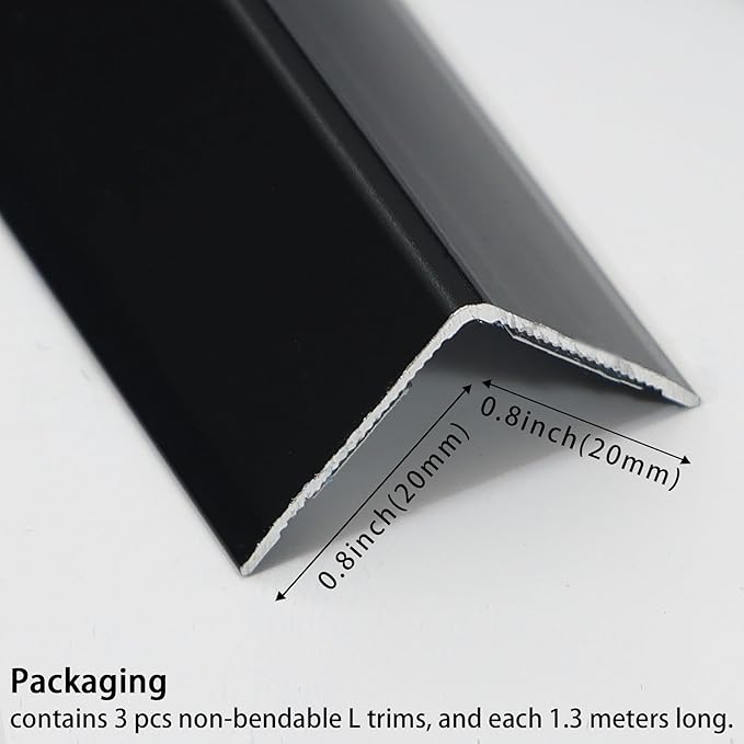 Aluminum Corner Guards, Peel and Stick L-Shaped Molding Trim for Wall Table Door Frame Protection and Decoration (Matte Black, 3Pcs x 4.26ft x 0.8in)