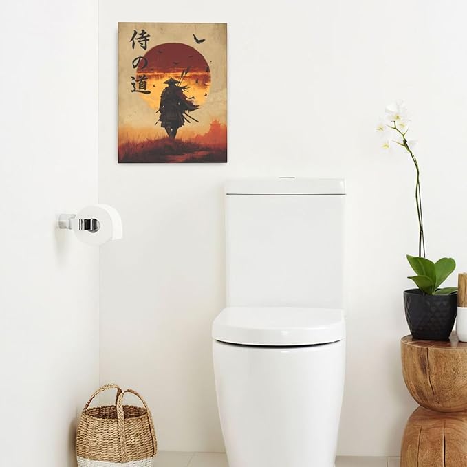 Japanese Samurai Wall Art Oriental Asian Bushido Wall Decor Warrior Figure Canvas Pictures Paintings Prints Japan Traditional Aesthetic Artwork Framed Decorations For Bedroom Living Room Office Gifts 16" x 20"