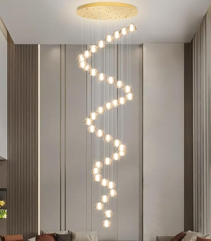 236'' Long Large Crystal Chandeliers LED Chandeliers for High Ceiling Handing Light Fixture for Entrance Hallway Foyer Staircase Lobby Gold