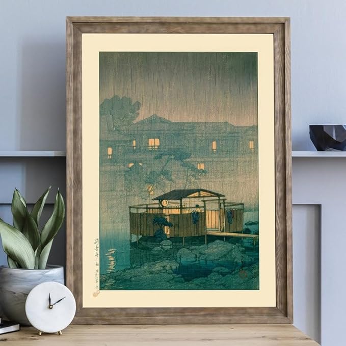 Nationcog Rainy Day in Japan Woodblock Poster, Kawase Hasui Vintage Print, Zen Japandi Wall Art, Relaxing Boho Decor for Bedroom or Living Room (Unframed) (20x30)