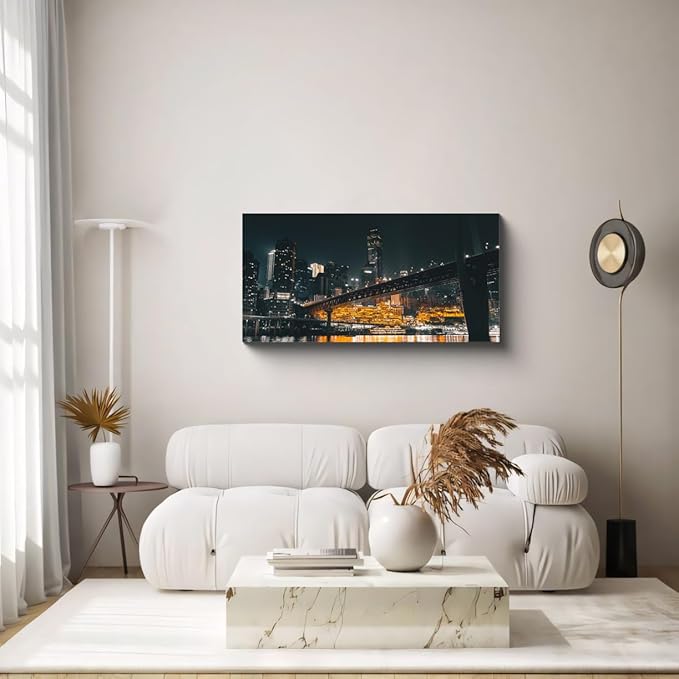 NAN Wind 1PCS Chongqing City Nightscape Canvas Wall Art Illuminated Chinese Skyline with Bridge Skyscrapers Modern Urban Landscape Photography Print for Living Room Office Bedroom Decor