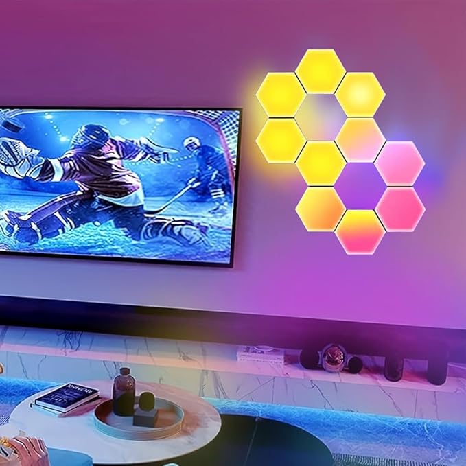 6 Pack Hexagon LED Wall Light Panels: Smart RGB Color-Changing Hexagon Lights with App & Remote Control, Music Sync Mode, Customizable DIY Wall Decor for Bedroom, Gaming Room, Home Theater