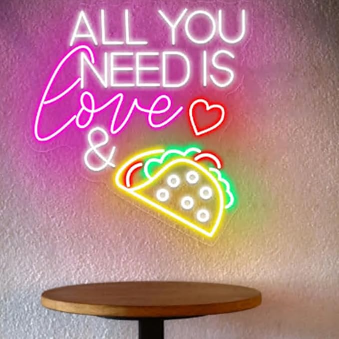 All You Need Is Love & Taco Custom Mexican Restaurant LED Neon Sign Night Light Home Wall Decor For Tacos Party Fast Food Coffee Decoration Size:18x19inches