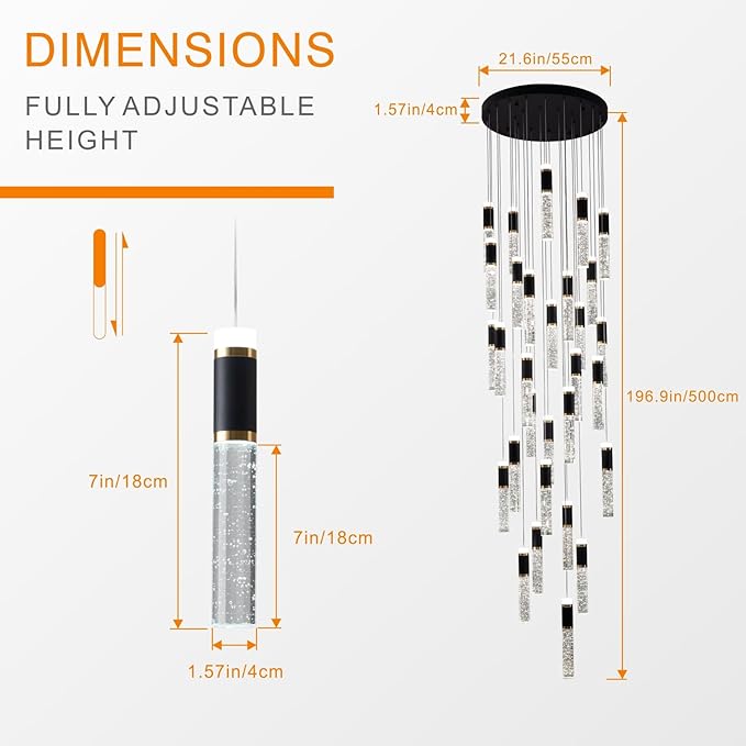 Large Chandelier for High Ceiling Long Crystal Modern Foyer Chandelier Hallway Dimmable Pendant Light for Entryway