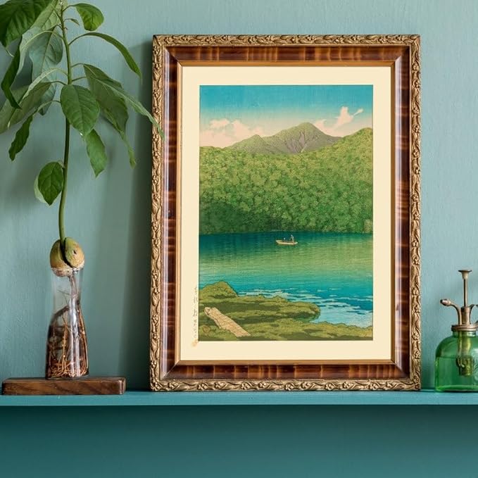 Nationcog Tsutanuma Pond Morning Scene Poster, Japanese Woodblock by Kawase Hasui, Japandi Mountain Decor, Zen Vintage Lake Art Print (Unframed) (24x36)