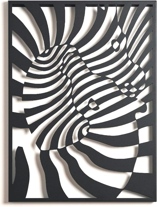 NEODECO Dancing Zebras Metal Wall Art, Black White Animal Wall Decor for home, 3d geometric illusion art sculpture for living room & for bedroom, (Black, Medium)