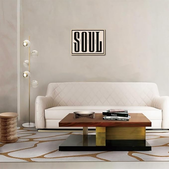 KISSFOX Retro Western Typography OAK Wood Framed Wall Art Farmhouse Soul Canvas Art Prints Rustic Southwestern Pictures Wall Decor Modern Mid Century Artwork For Gallery Bedroom Entryway Living Room