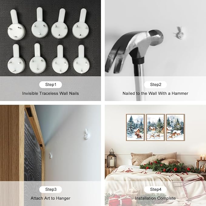 Christmas Santa Sleigh Deer Framed Canvas Wall Art Set, Reindeer Design Decor, Winter Snow Forest Tree Wall Painting, Christmas Art Print for Living Room, Bedroom, Office 16"x24"x3