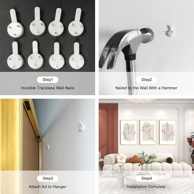 CHDITB Floral Line Framed Canvas Wall Art Set, Minimalist Flower Wall Decor, Neutral Beige Plants Wall Painting, Abstract Botanical Leaf Stripe Art Print for Living Room, Bedroom, Office - 16"x24"x3