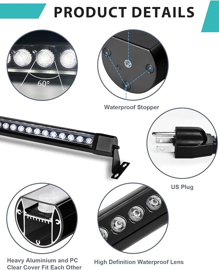 Pro-Grade 54W LED Wall Washer Light Bar 2700K Warm White 6480LM, 40 Inch IP67 Waterproof Outdoor Wall Washer Lights with ON/Off Switch for Landscape & Building (2 Pack)