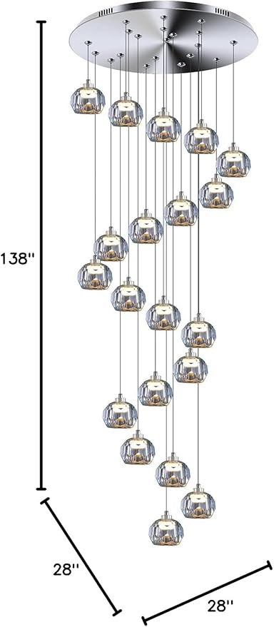 Large High Ceilings Chandeliers Modern Long Crystal Spiral Chandeliers,K9 Crystal Drop Chandelier for Staircase Foyer Entryway 20 Lights Silver D28XH135inch