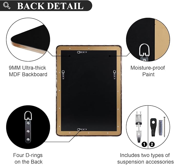 ANDY STAR Hand-Forged Bronze Bathroom Mirror for Wall, 24x36 Inch Vintage Solid Steel Metal Frame Bathroom Vanity Mirror, Antique Rounded Rectangle Wall Mirror, Hangs Horizontally or Vertically