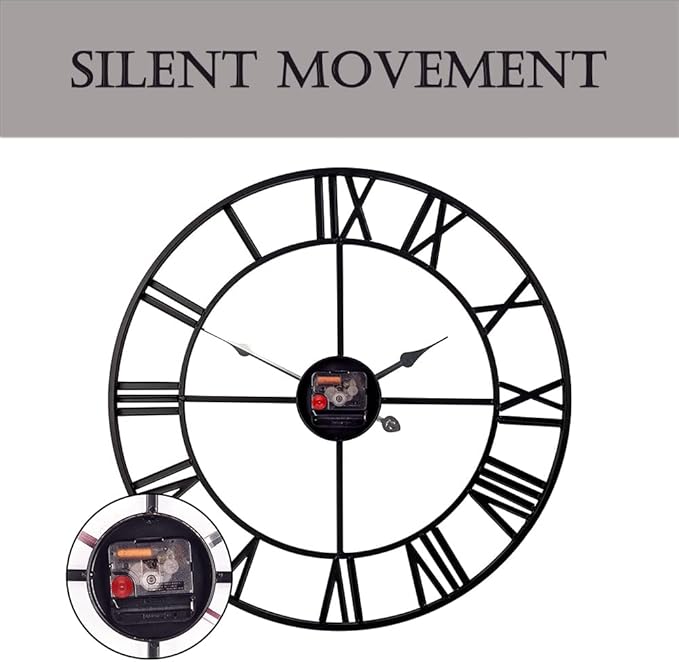 30 inch Large Metal Wall Clock, Industrial Indoor Outdoor Waterproof Art Decor Modern Clocks, European Retro with Oversized Roman Numerals, Silent Battery Operated Decor,Office,Kitchen, Loft