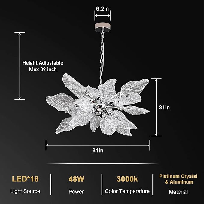 Modern Chandeliers for Dining Room - D31.5'' Leaf Chandelier Light Fixture, Over Table, For Living Room, Bedroom, Foyer