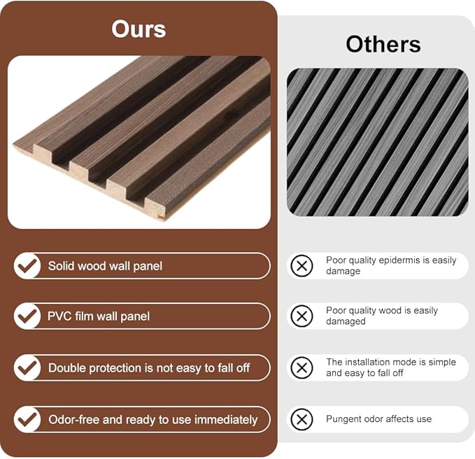 4PCS Acoustic Wood Slat Wall Panels for Wall Decor and Ceiling 3D Fluted Sound Absorbing Panel Soundproof with Wood Finish 108"×6" (Cherry Dark)