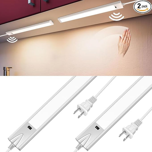 16 Inch Hand Wave Under Cabinet Lights, Ultra Bright 3000K/4000K/6000K Under Counter Lighting, Plug and Play, Dimmable LED Under Cabinet Lighting for Kitchen Cabinet, Cupboard, Closet, Desk (2 Pack)