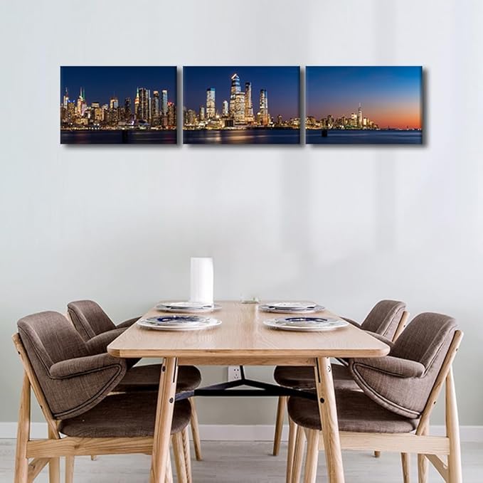 Black and White Wall Art View Across Hudson River of Skyscrapers of New York City Pictures Cityscape Paintings Canvas Artwork Urban Buildings Posters Prints Modern Decor Ready to Hang 12x48 Inch