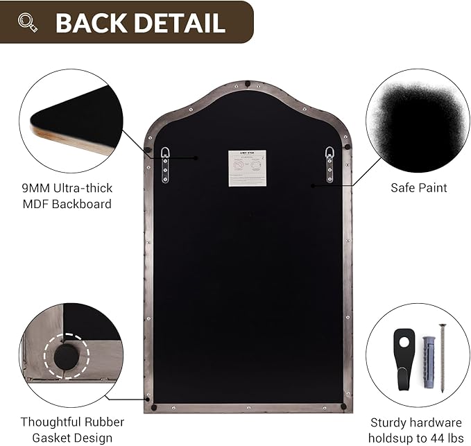 ANDY STAR Scalloped Arched Mirror, 24x38 Polished Chrome Irregular Bathroom Mirror for Vanity, Asymmetrical Curved Top with Anti-Rust Stainless Steel Frame, for Entryway, Bedroom, Mantel, Fireplace