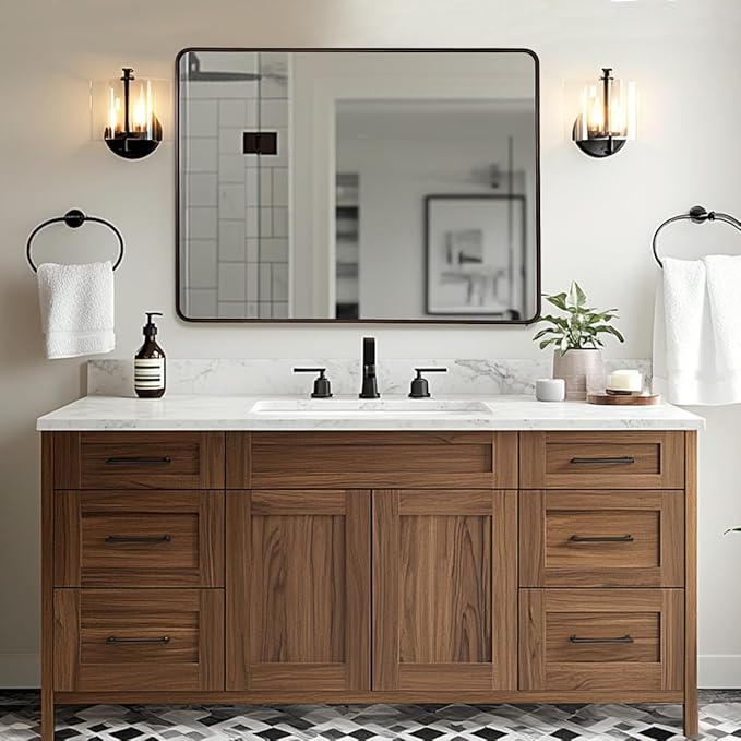 ANDY STAR 48x36 Inch Bronze Bathroom Mirror, Rounded Rectangle Oil Rubbed Bronze Mirrors for Bathroom,Tube Metal Framed, 1’’ Deep Wall Mounted Vertically/Horizontal