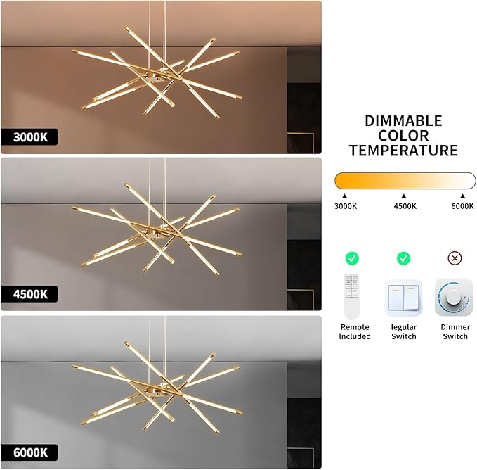 Modern Gold Chandelier,12 Lights Linear Pendant Light Fixtures LED Chandeliers for Dining Room Farmhouse Hanging Light for Bedroom,Living Room,Kitchen Island
