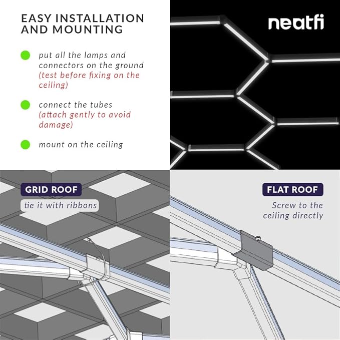 Neatfi LED Hexagon Garage Lights, 9,000 Lumens, 6500K, 90W, Hexagon Lights for Garage, Car Detailing, Auto Shops, Barber Shop, Basements, Warehouses, Beauty Salon, & Gyms (Cool White, 3 Hex)