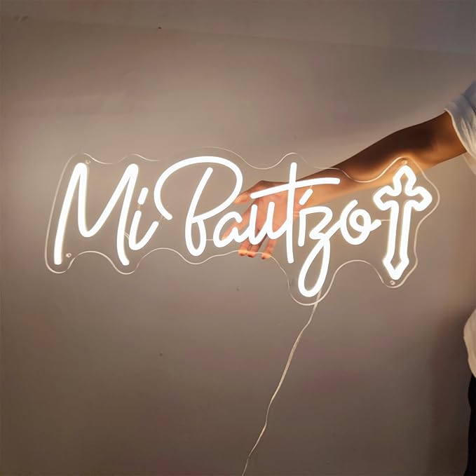 Mi Bautizo Neon Signs for Wall Decor, 25.6 * 10.4 inches Mi Bautizo Led Neon Sign perfect for Children's Birthday, Room, Party, Bedroom, Birthday Party, Christmas, Pub Bar, Gifts, Decoration, INSNEnN