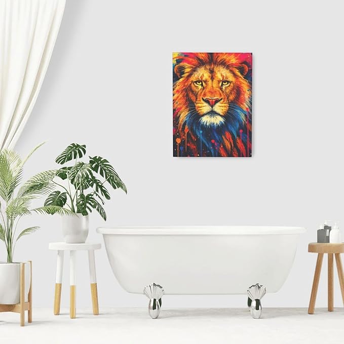Banksy Lion Wall Art Lion Pictures Street Graffiti Canvas Wall Decor Painting Print Animal Home Modern Artwork Decorations Framed for Living Room Bedroom Bathroom Office 12"X16"