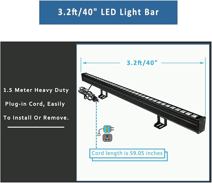New Upgraded Wall Washer LED Lights with 10x60° Wide Angle, 36W 5000K Daylight Wall Washer Light, IP65 Waterproof Outdoor Indoor Bar Lights, 120V LED Light Bar for Display Sign Wall Lighting