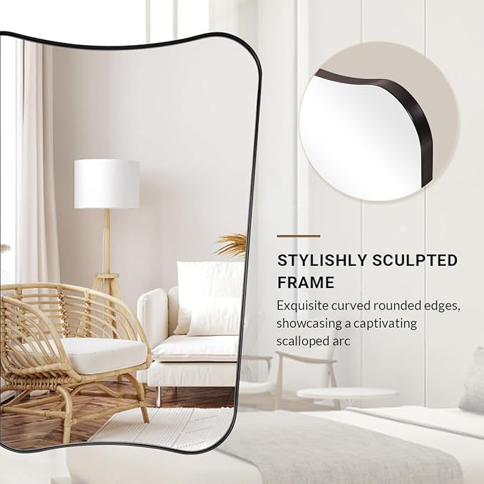 ANDY STAR 30x48 Inch Matte Black Mirror, Modern Bathroom Mirror in Premium Stainless Steel Thin Frame Deep 1", Large Decorative Mirror for Wall (Hangs Vertically Only)