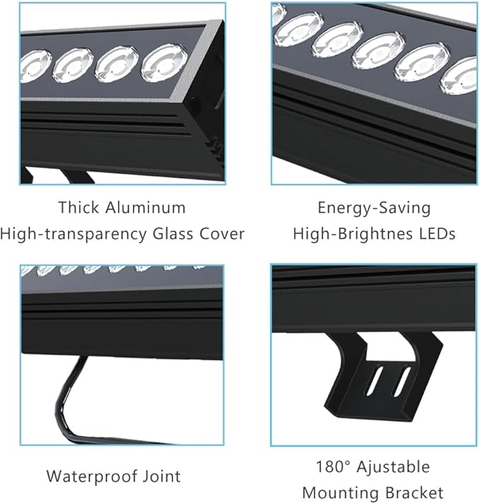 2-Pack nanzgecc 72W Outdoor Wall Washer Lights, 40IN 5000K Daylight White LED Wall Washer Light Bar, 120V Waterproof IP67 Outdoor LED Light Bar for Outdoors, Plug and Play