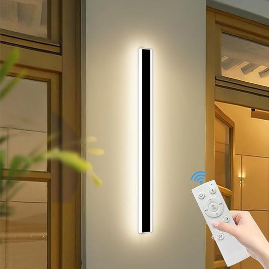 Mikeru Modern Wall Light, Dimmable Outdoor Sconce 39" Black Exterior Light with Remote Control, IP65 Waterproof, Anti-Rust Linear Long Porch Light