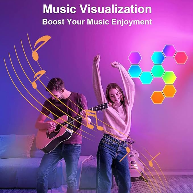 6 Pack Hexagon LED Wall Light Panels: Smart RGB Color-Changing Hexagon Lights with App & Remote Control, Music Sync Mode, Customizable DIY Wall Decor for Bedroom, Gaming Room, Home Theater
