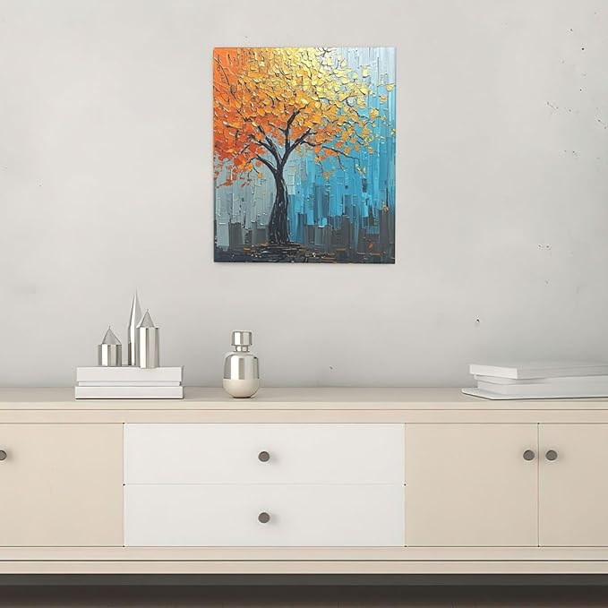 Abstract Wall Art Gold Tree Framed Modern Artwork Canvas Painting Textured Tree of Life Pictures Home Decor For Living Room Bedroom Bathroom Office 20"X24"