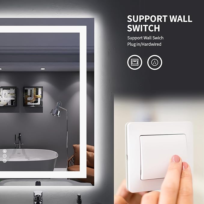 LOAAO 24"X36" LED Bathroom Mirror with Lights, Anti-Fog, Dimmable, Backlit + Front Lit, Lighted Bathroom Vanity Mirror for Wall, Memory Function, Tempered Glass, Safe to Use, ETL Listed
