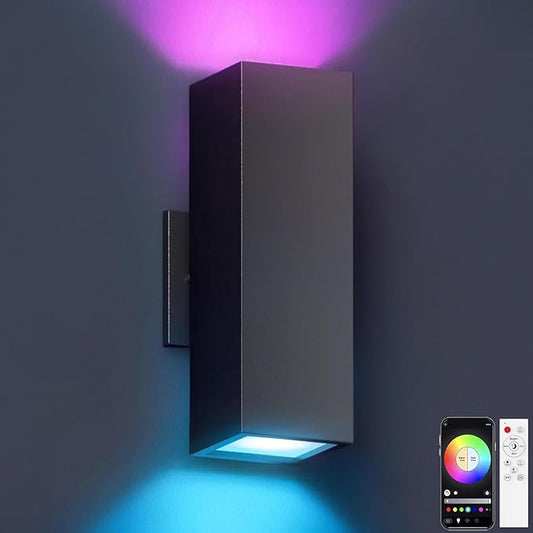 KIZON Smart Outdoor Wall Lights RGBCW Color Changing, Modern Dusk to Dawn Outdoor Sconce Lights Up and Down Lighting, Exterior Light Fixture for House Porch Garage, Compatible with Alexa, ETL Listed